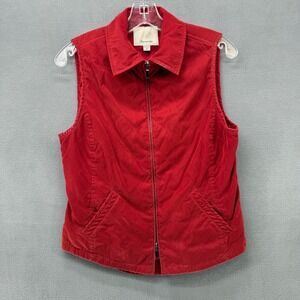 Faconnable Red Quilted Vest Womens Small Water Resistant Full Zip Pockets